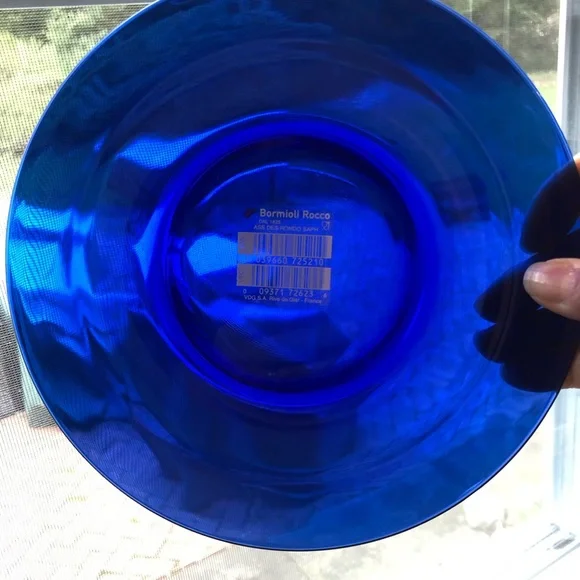 SOLD- Bormioli Rocco Rondo Sapphire Blue Glass 8" Salad Plates - Set of 4 - Picture 4 of 4
